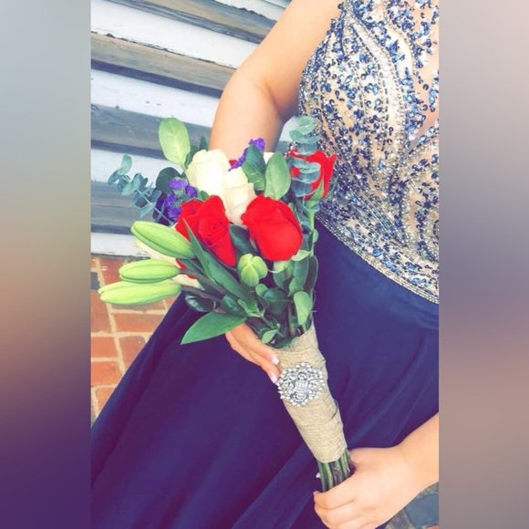 Blue Sequin Beaded Formal Prom Pageant Gown - Picture 1 of 6